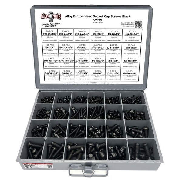Boltsandnuts.Com Alloy Allen Button Head Socket Cap Screws Bolts Black Oxide Assortment - 453 PCS Assortment Kit #288 - main